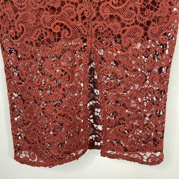 2/$30 ZARA Guipure Lace Crochet Pencil Skirt XS Terracotta Back Slit Midi #6361 - Picture 9 of 14